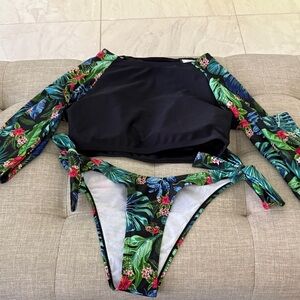 SHEIN Black and Green Floral Bikini Set